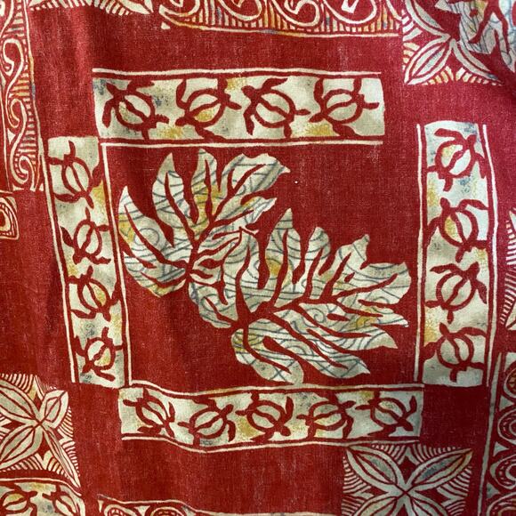 Blue Hawaii Hawaiian made Red Block Print Aloha Shirt Size Small turtle tropical - Picture 5 of 6